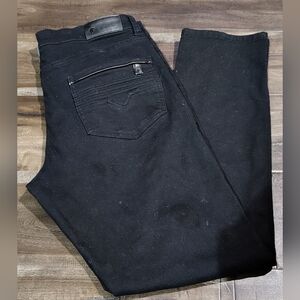 Men's Fried Denim Black Jeans 34x30 Slim Fit Stretch